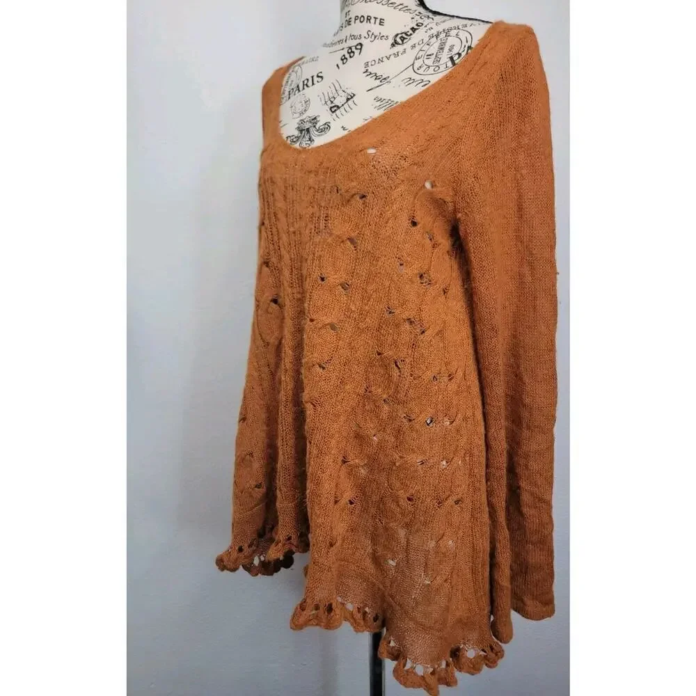 Free People Waterfall Sweater Womens Sz S Alpaca Honey Tunic Pullover L/S Boho